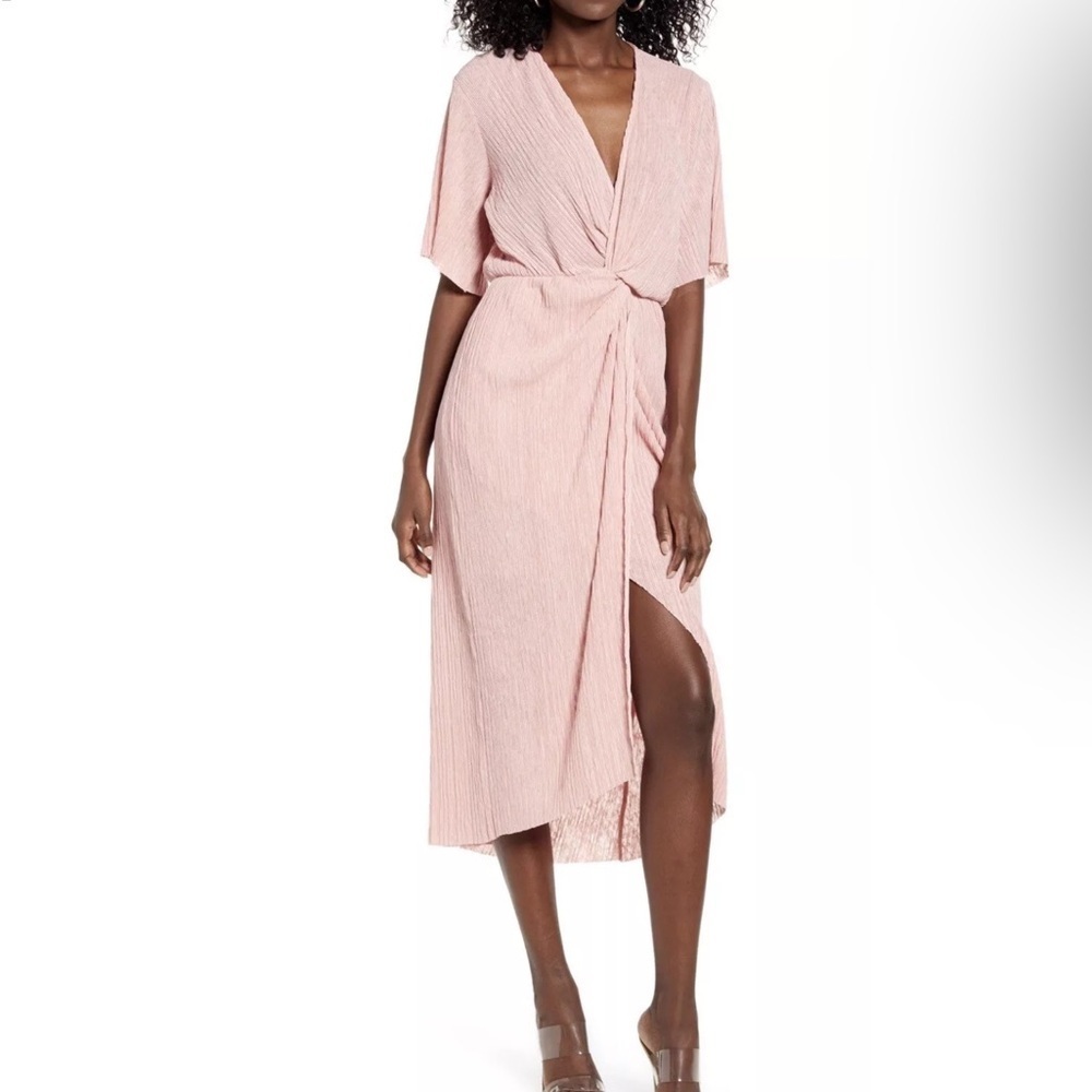 [All in Favour] Dolman Plisse Midi Dress - Blush Pink - S